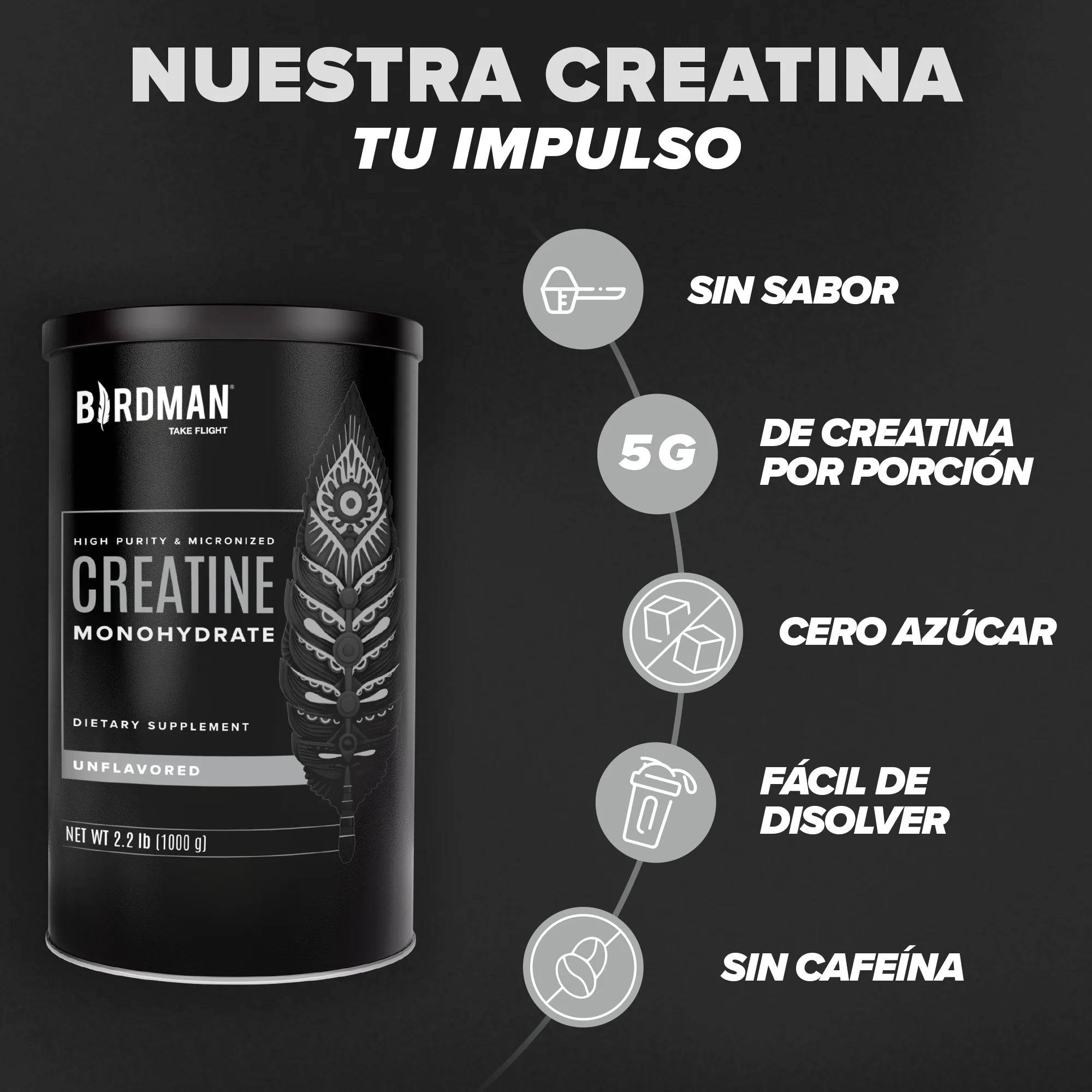 Creatina Monohidratada 450 g - 90 Servicios -BIRDMAN